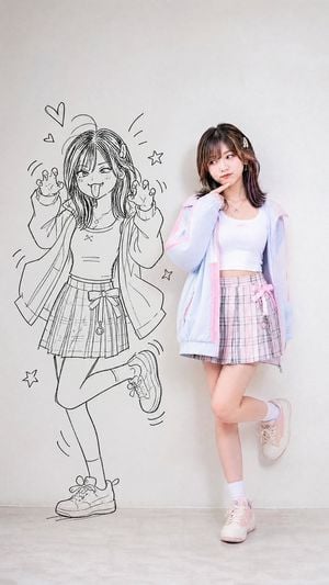 Kawaii Girl With Manga Wall Doodle