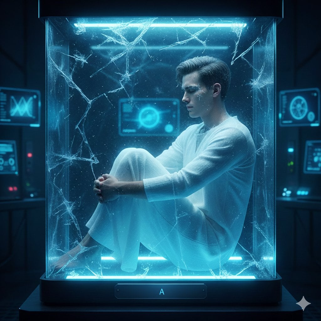 Sci-Fi Cinematic Image: Man in Cryo-Chamber