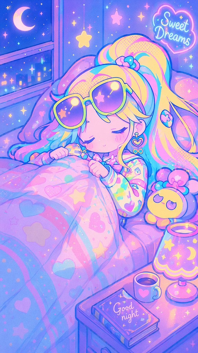 Retro Anime Pastel Sleep Scene