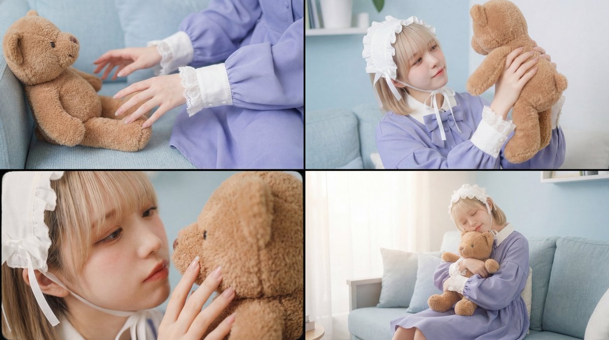 Warm, Nostalgic Cinematic Video of a Woman with a Teddy Bear
