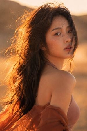 Korean Woman Golden Hour Desert Portrait