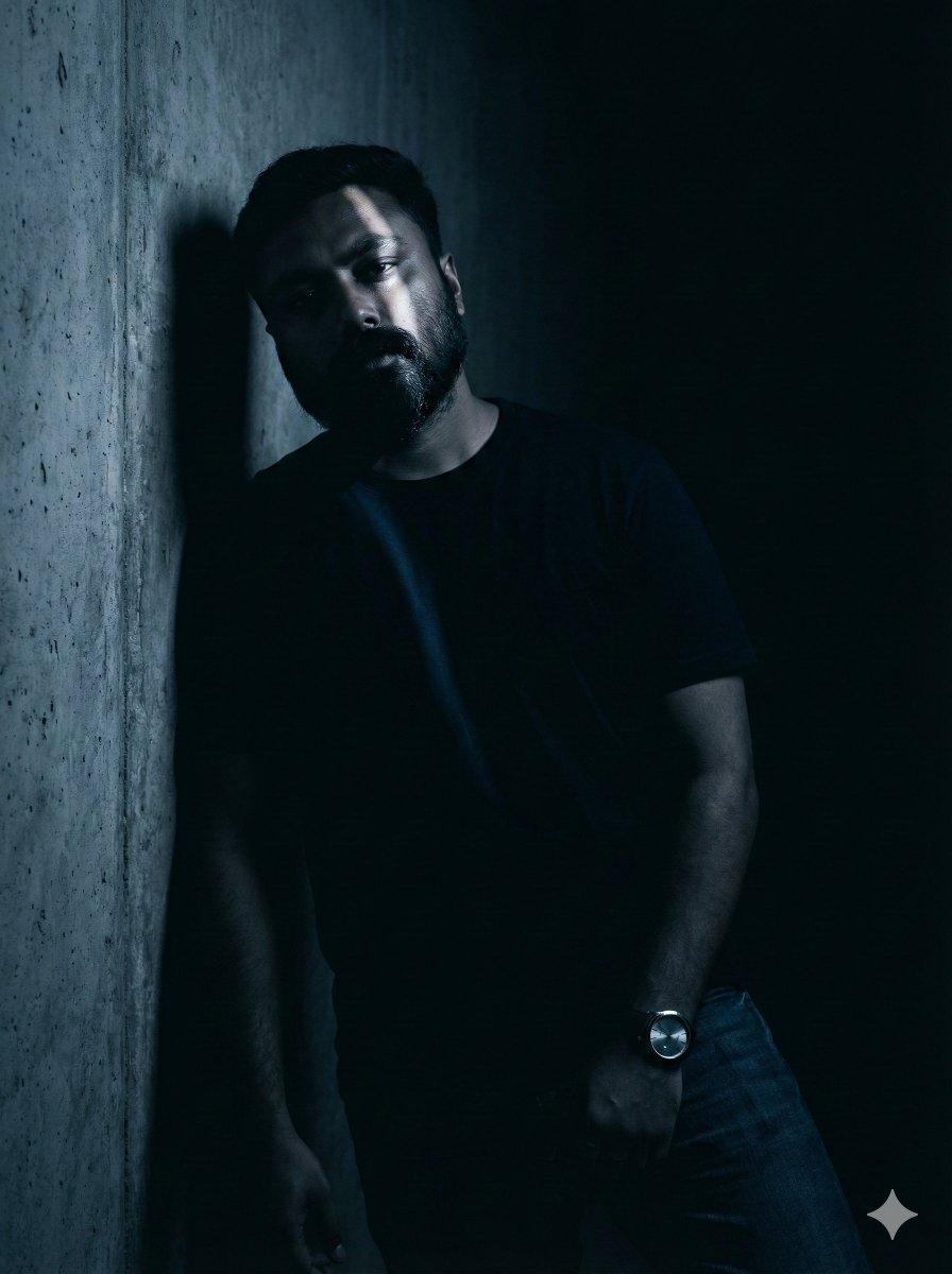 Moody Portrait with Diagonal Light Beam