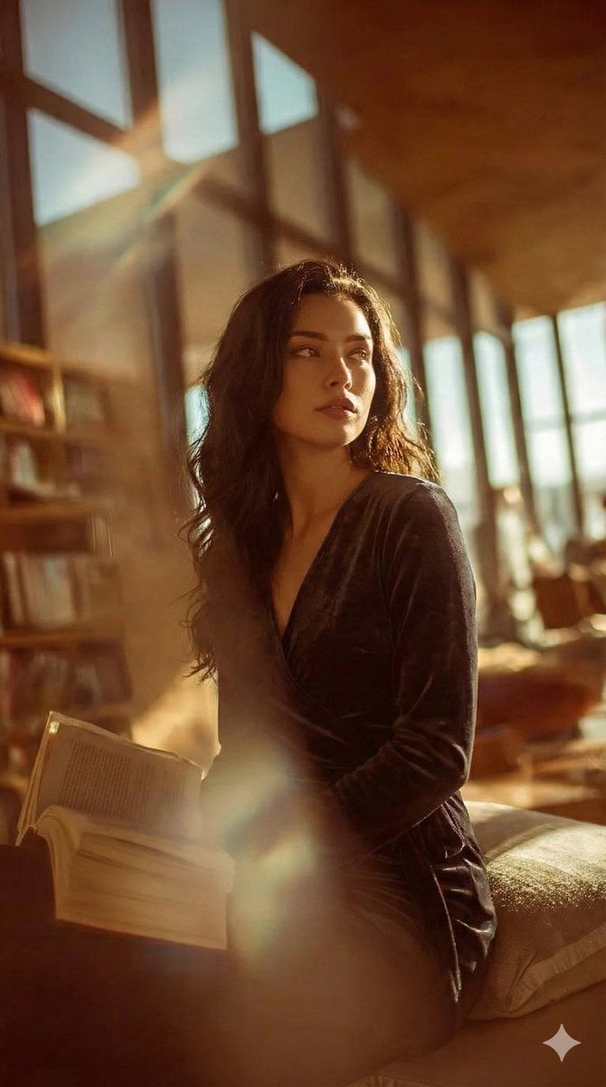 Cinematic Realism Portrait in a Library Loft