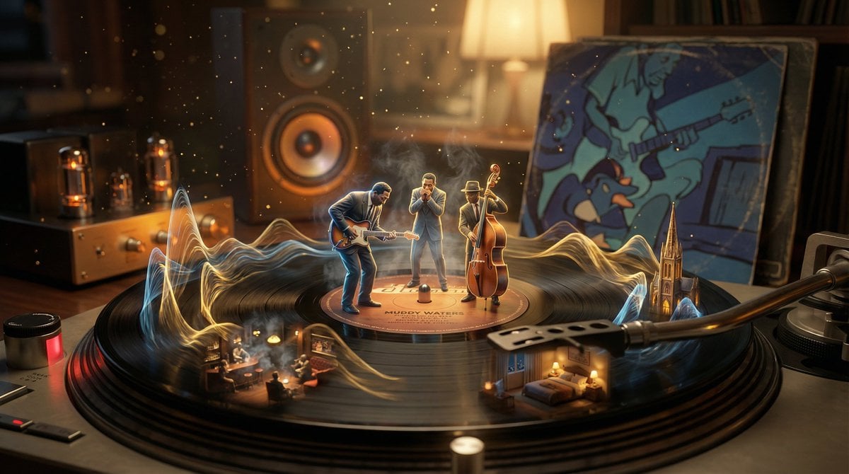 Surreal Vinyl Record Mid-Play Visualization