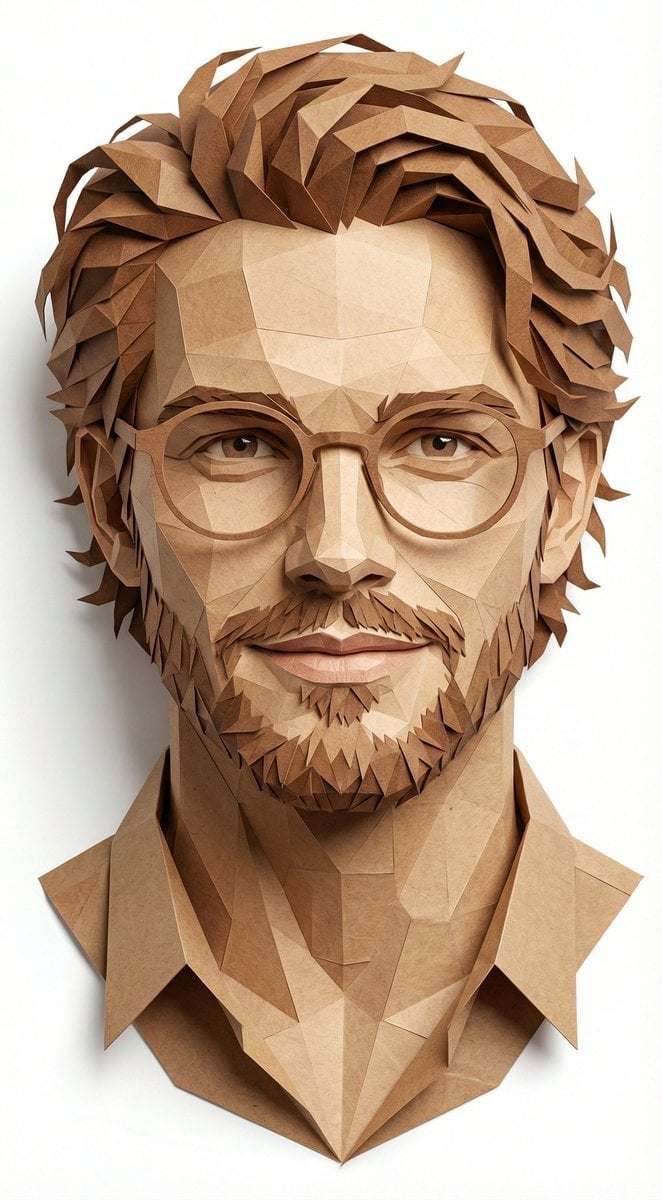 Digital Papercraft Portrait of a Young Man