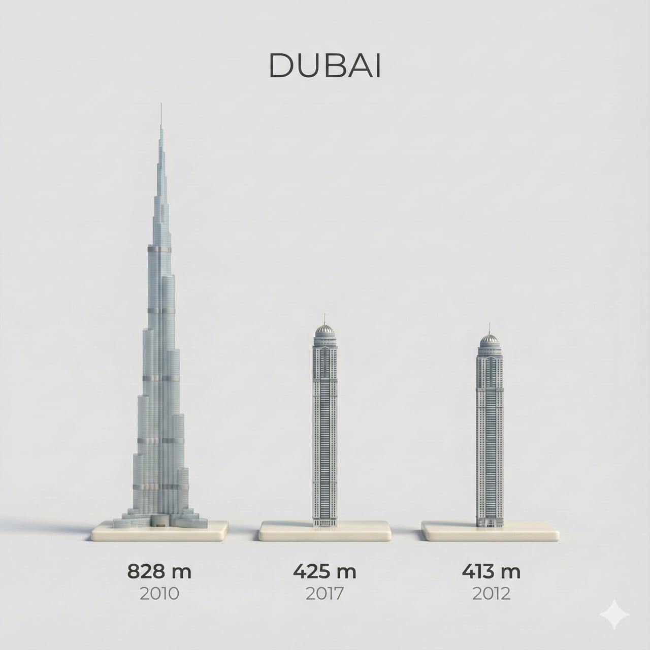 Clear, side miniature 3D cartoon view of tallest buildings