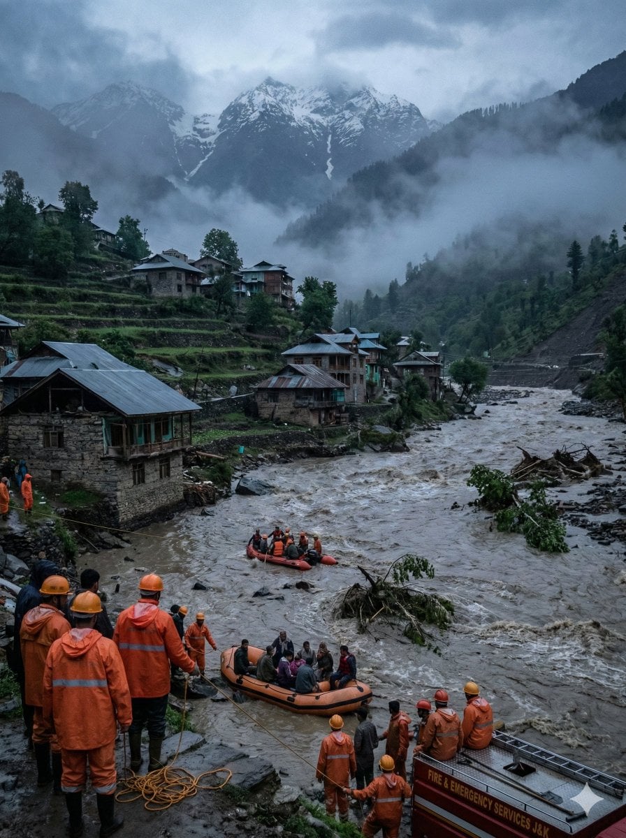 Dramatic Cinematic Kashmir Mountain Flood Rescue Scene