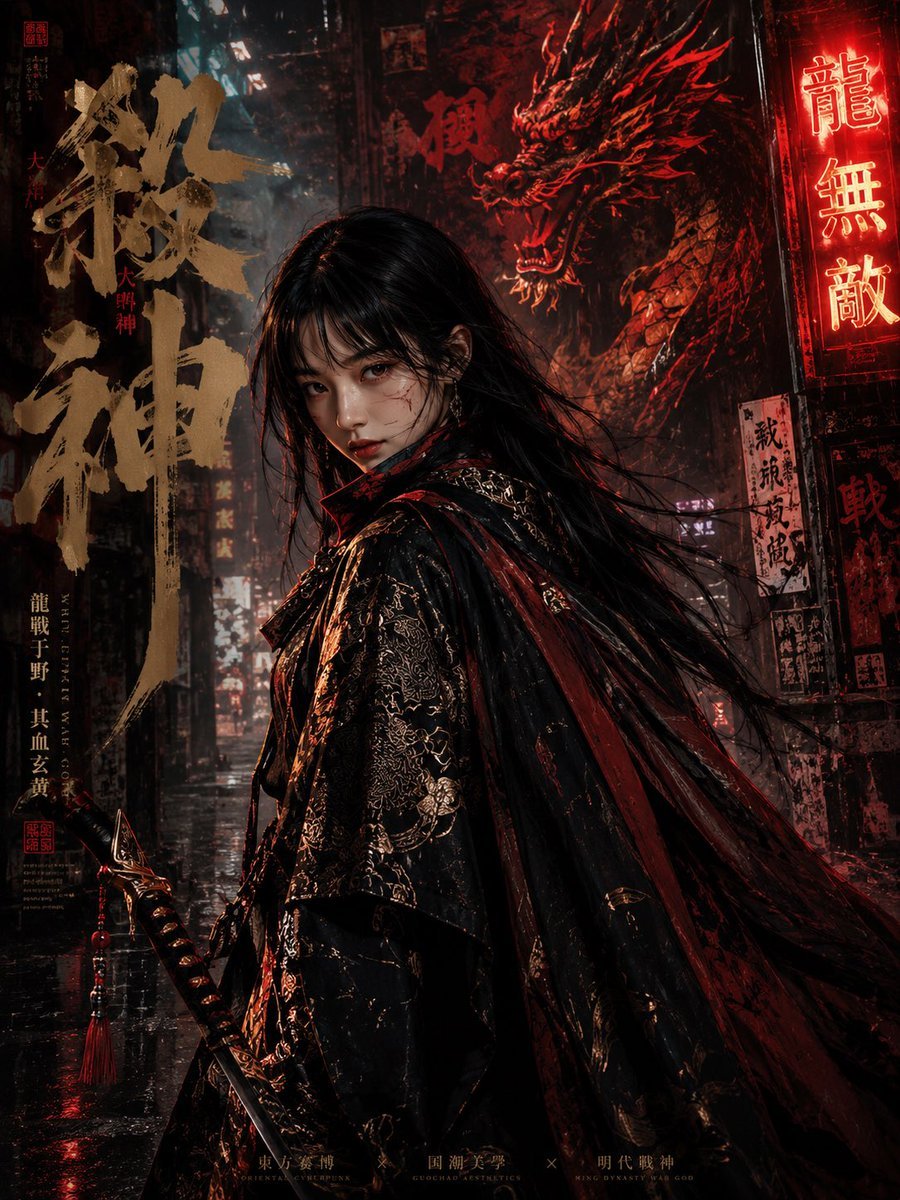 Cyberpunk Ming Dynasty Warrior Poster