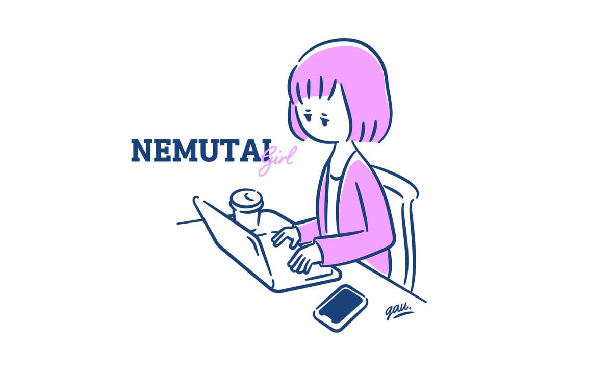 Sleepy Girl at Laptop Illustration