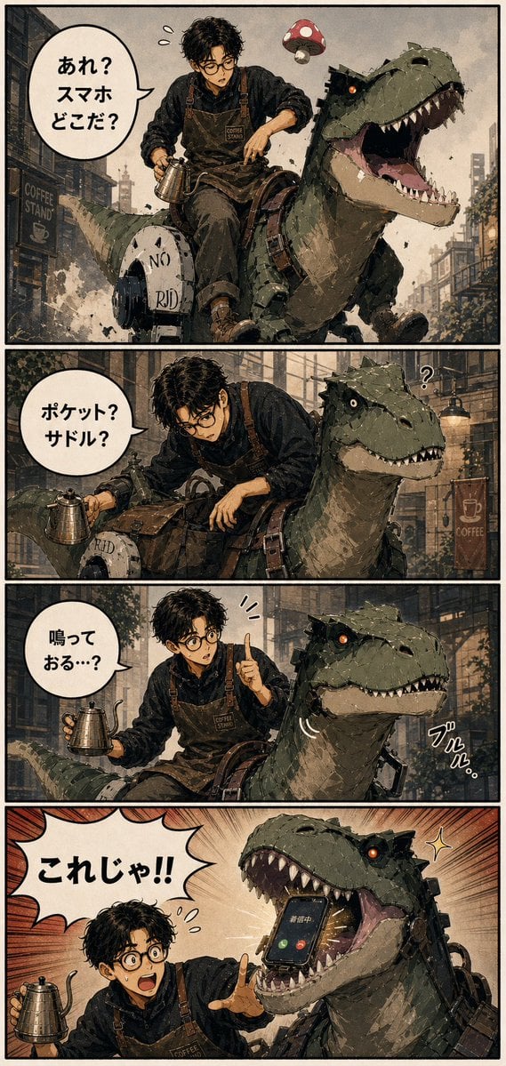 Four-Panel Smartphone T-Rex Manga