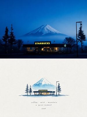 Starbucks Mountain Watercolor Comparison