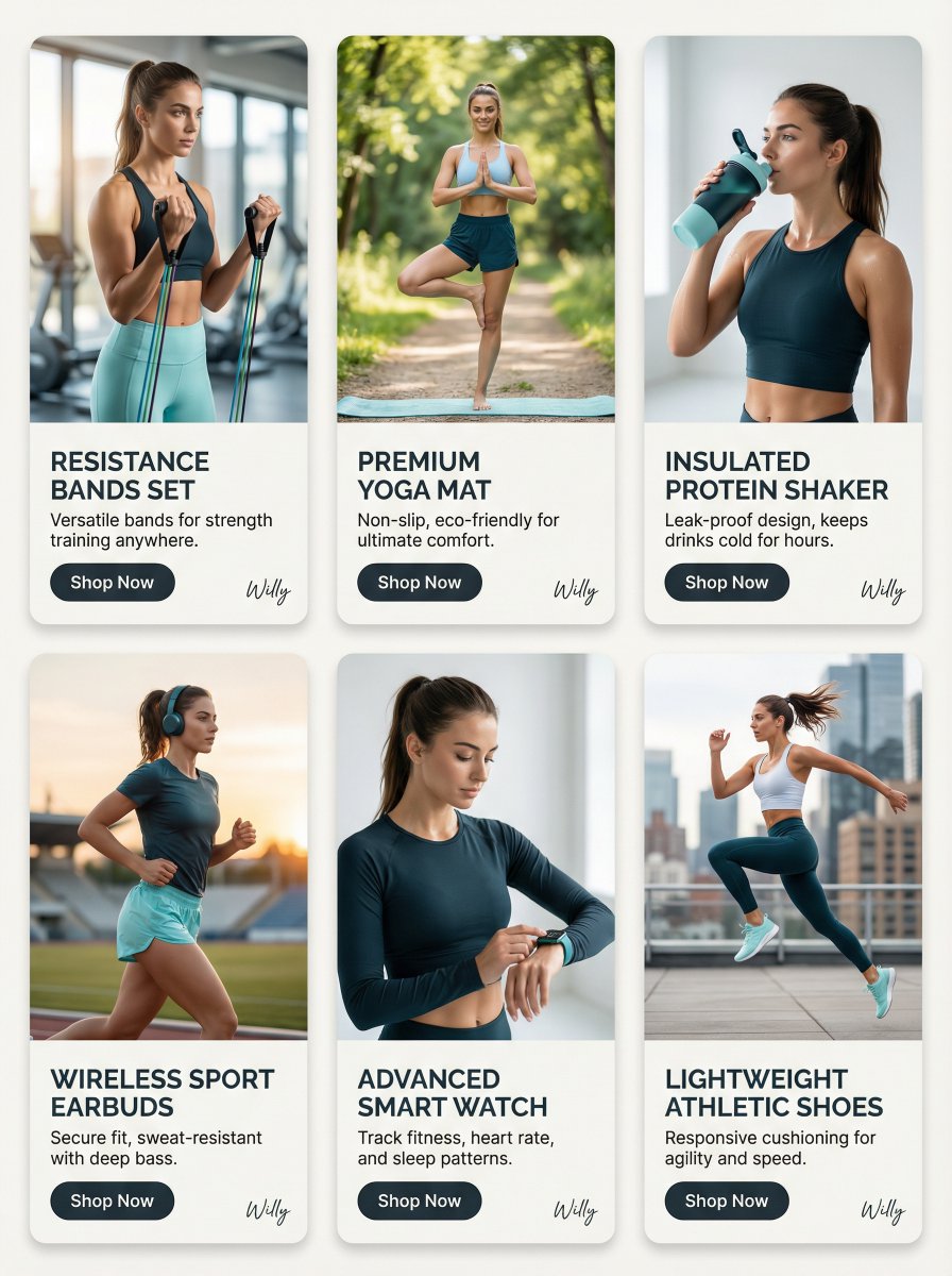 Fitness Product Showcase Card Grid Prompt