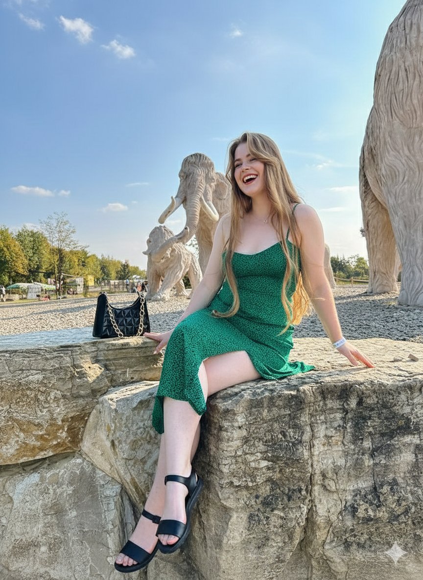Joyful Woman at Prehistoric Mammoth Park