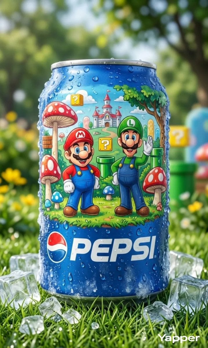 Ultra-realistic product photography of a chilled blue Pepsi can placed