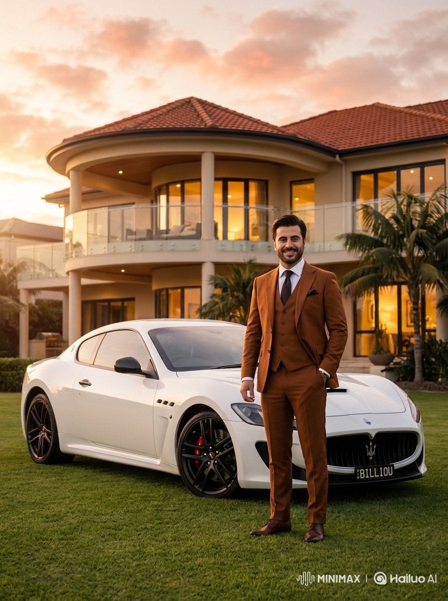 Luxurious Lifestyle Portrait with Maserati and Mansion