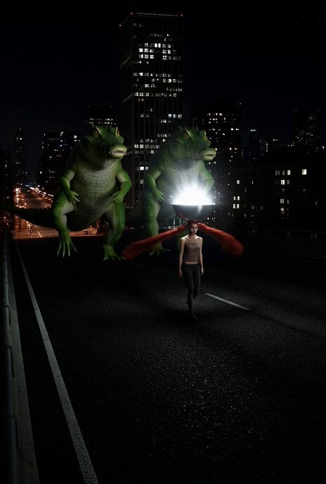 Surreal Sci-Fi Video Prompt: Giant Alligators Chasing a Silver Bowl