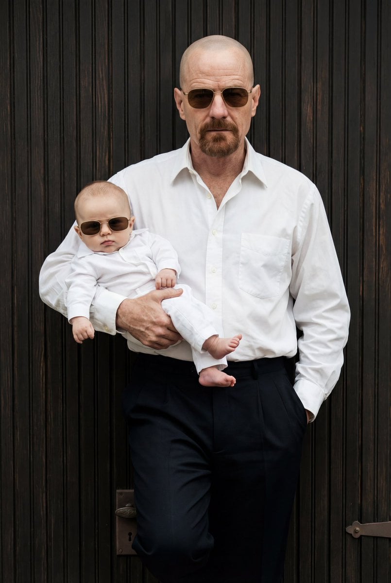 Ultra-Realistic 90s Old-Money Father and Baby Portrait