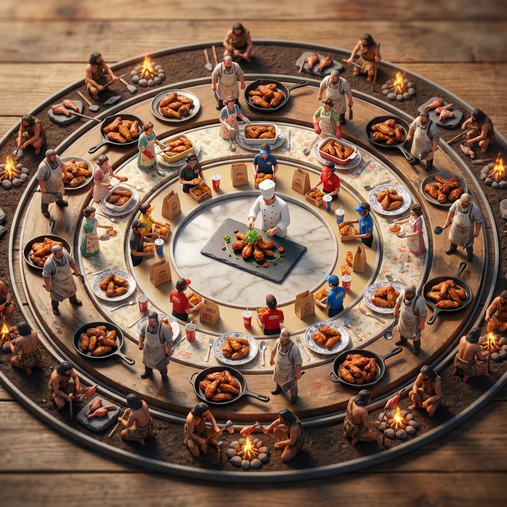 Food History Diorama in Mandala Format (Spicy Chicken Wings)