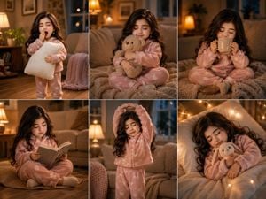 Cozy Six-Panel Bedtime Stages Collage