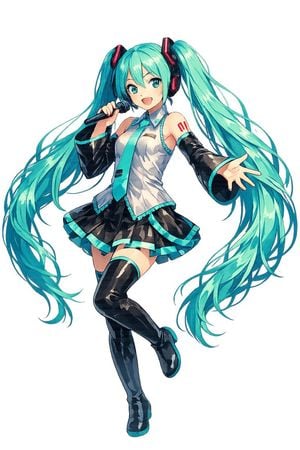 Full-Body Teal Twin-Tail Anime Idol
