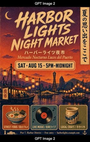 Retro Harbor Lights Night Market Poster