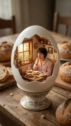 Miniature Breakfast Room Inside Eggshell