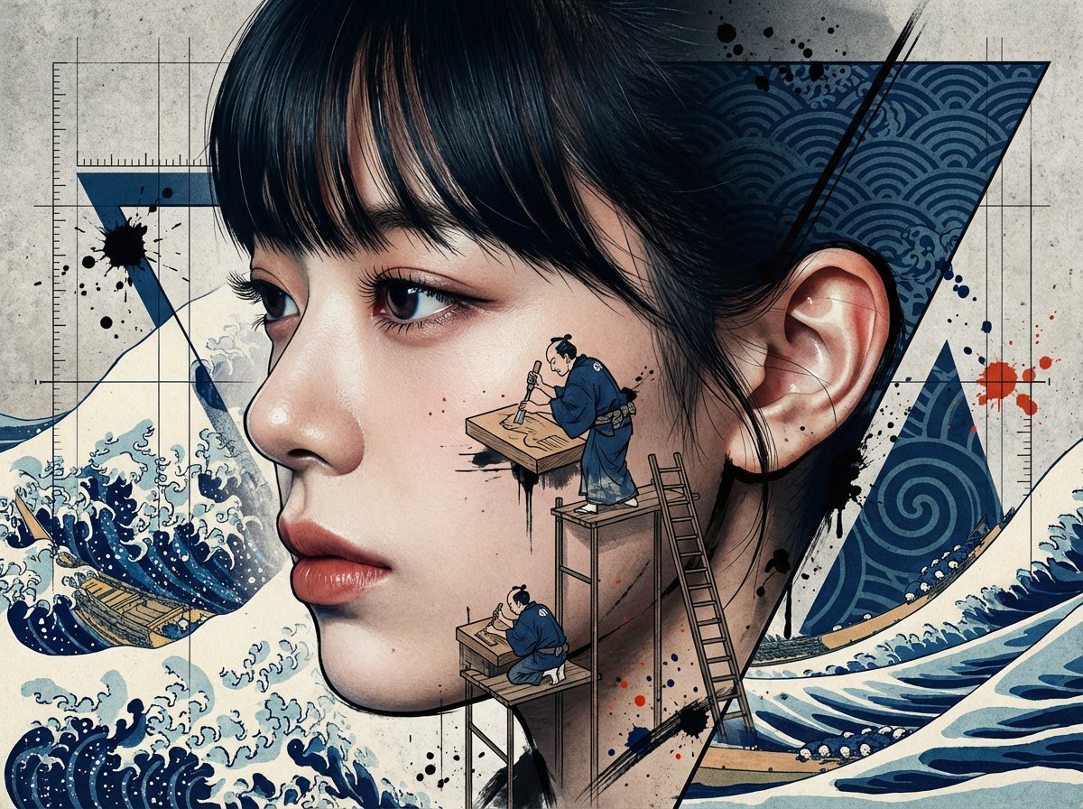 Photorealistic Portrait with Ukiyo-e and Industrial Fusion