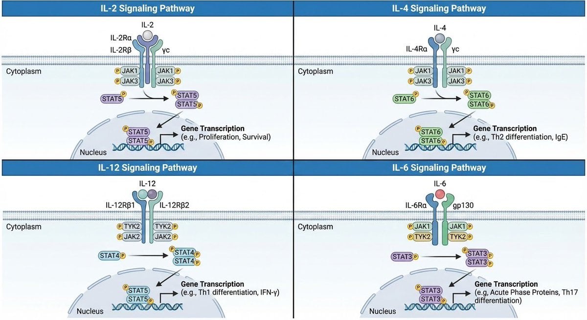 Multi-panel cytokine signaling pathways