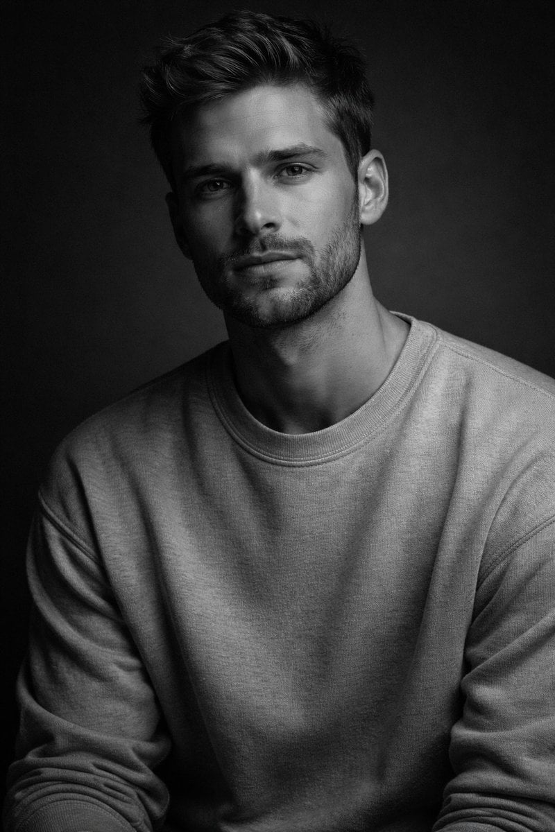 High-Contrast Monochrome Studio Portrait of a Man