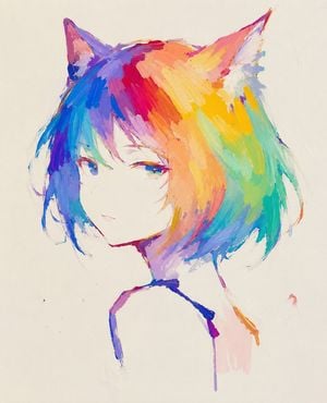 Abstract Rainbow Cat Girl Painting