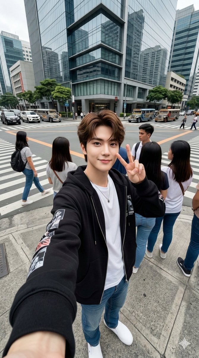 Urban Streetwear Wide-Angle Group Selfie