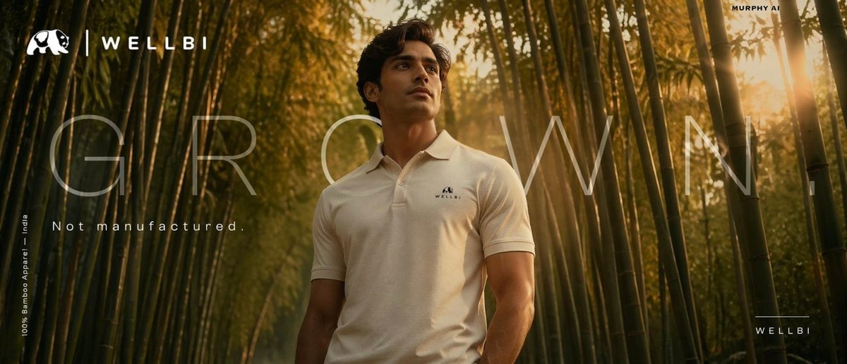 Cinematic product poster for WELLBI, India s premium bamboo apparel