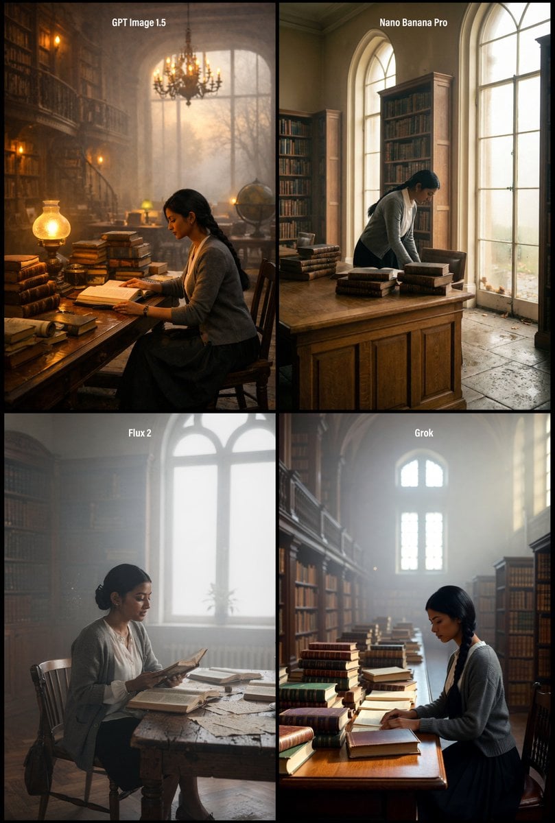 Realistic Library Scene at Foggy Autumn Dawn