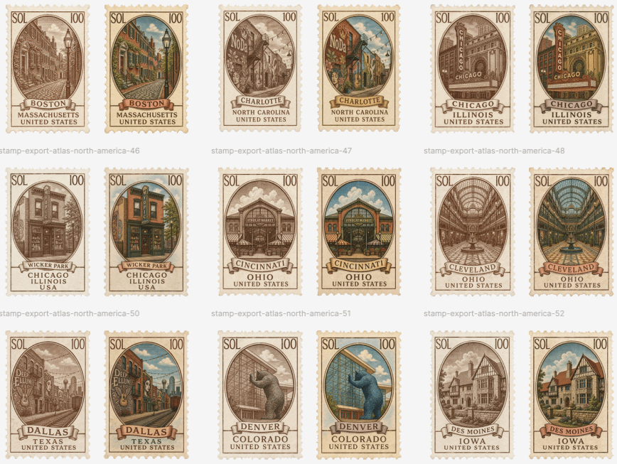 Vintage North America Stamp Grid