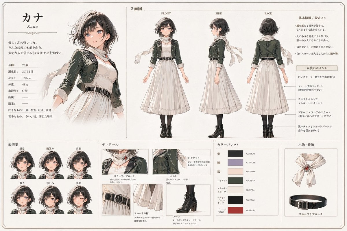 Kana Anime Character Reference Sheet