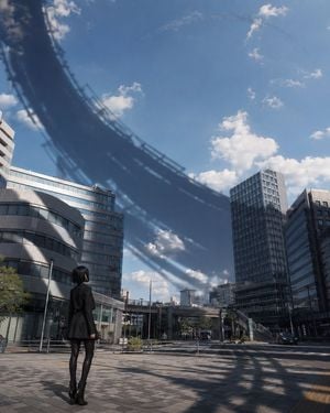 Girl Beneath Giant Sky Ring