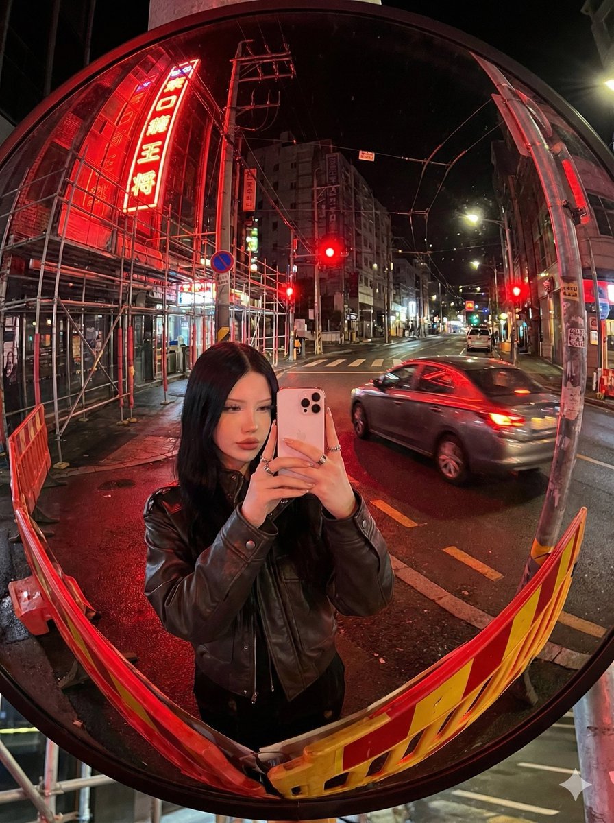 Convex Mirror Neon Street Selfie