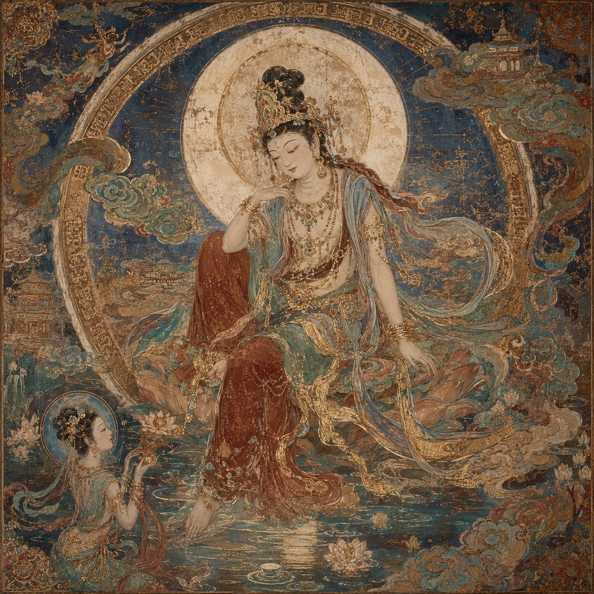 Dunhuang Mural Water Moon Guanyin