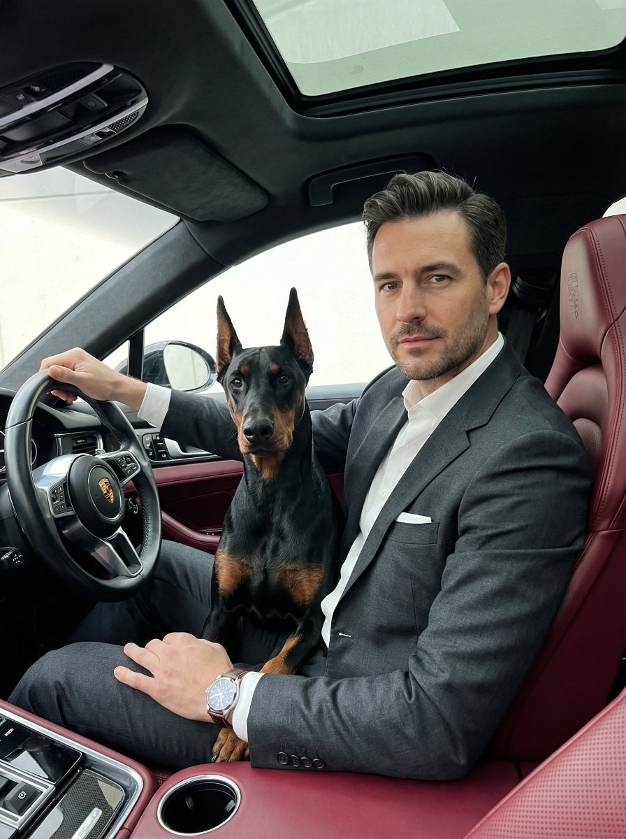 Luxury Car Portrait with Doberman