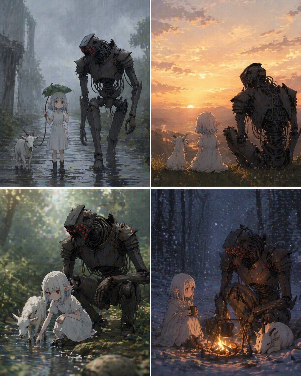 Four-Panel Girl, Robot, and Goat Story