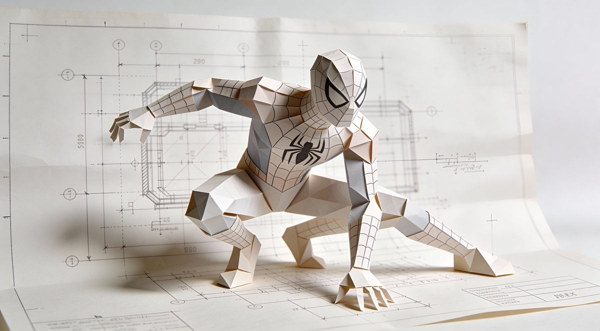 Natural Language Prompt for Spider-Man Folded-Paper Blueprint