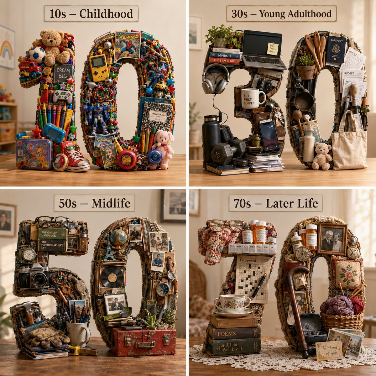 Typographic Human Life Stages Sculpture