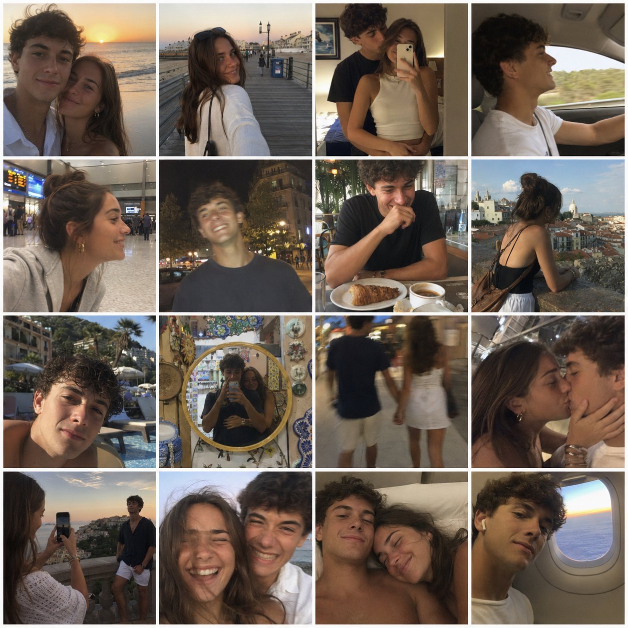 4x4 Grid - Candid Nostalgic Vacation Selfies