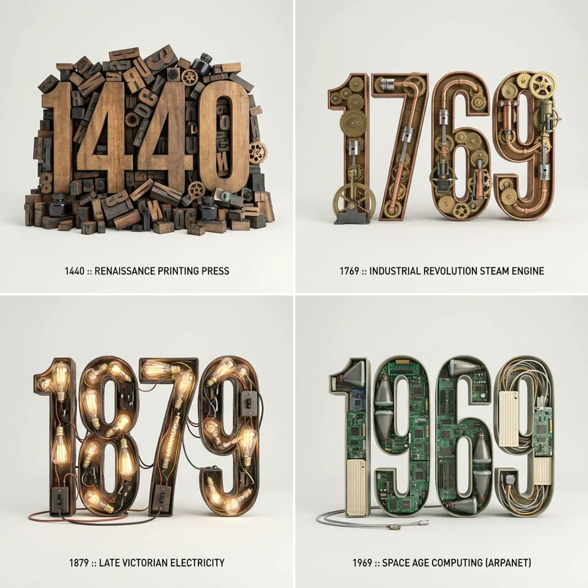 Typographic Sculpture of Historical Inventions
