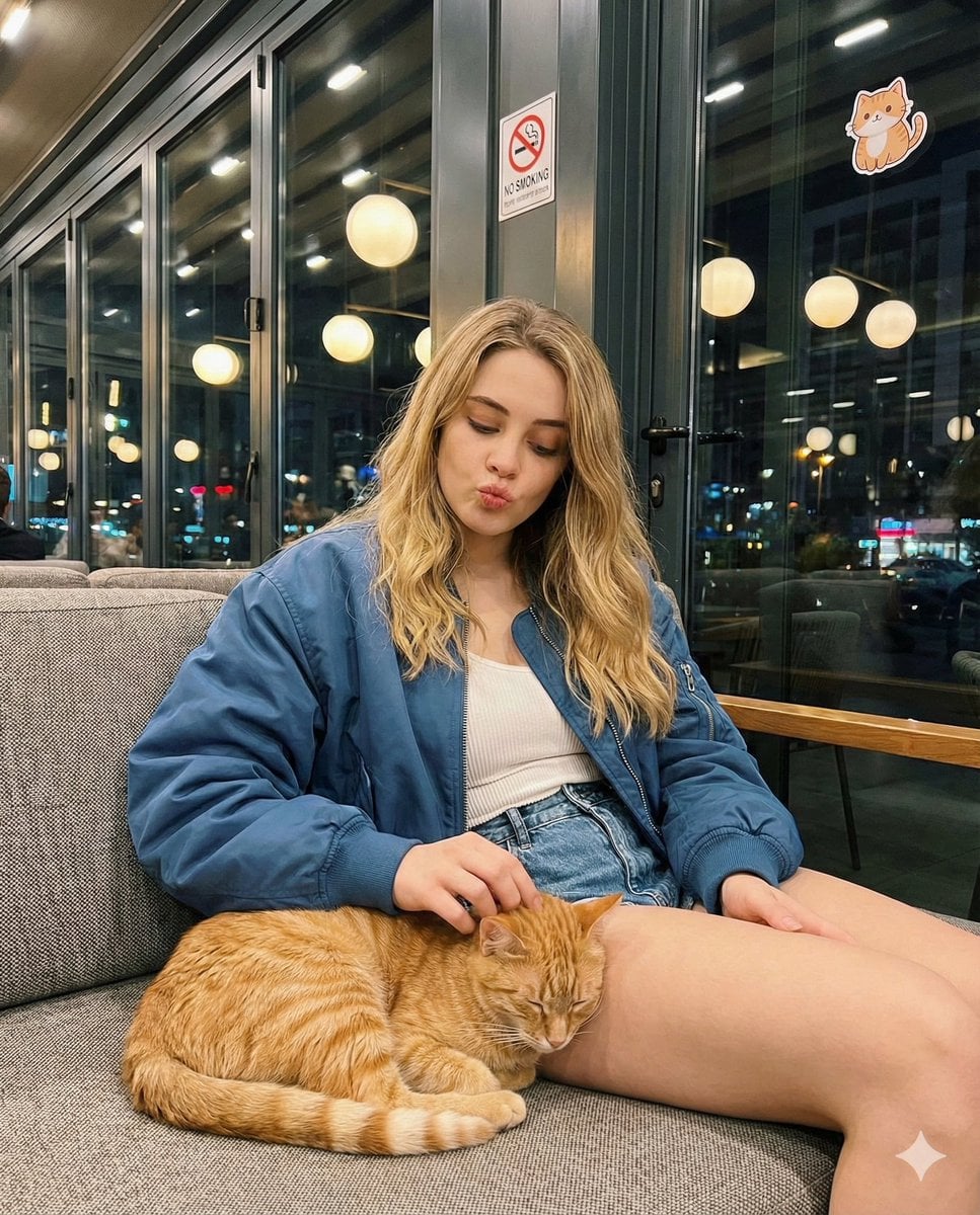Candid cafe snapshot with a cat