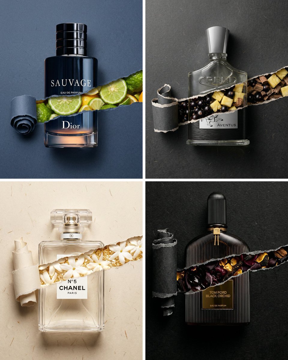 Perfume Bottle Product Shot with Torn Paper Effect