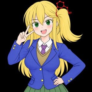 Anime Schoolgirl with Molecule Hairpin