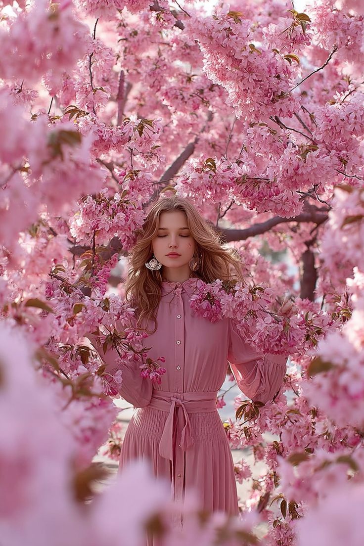 Dreamy Cinematic Portrait under Cherry Blossoms
