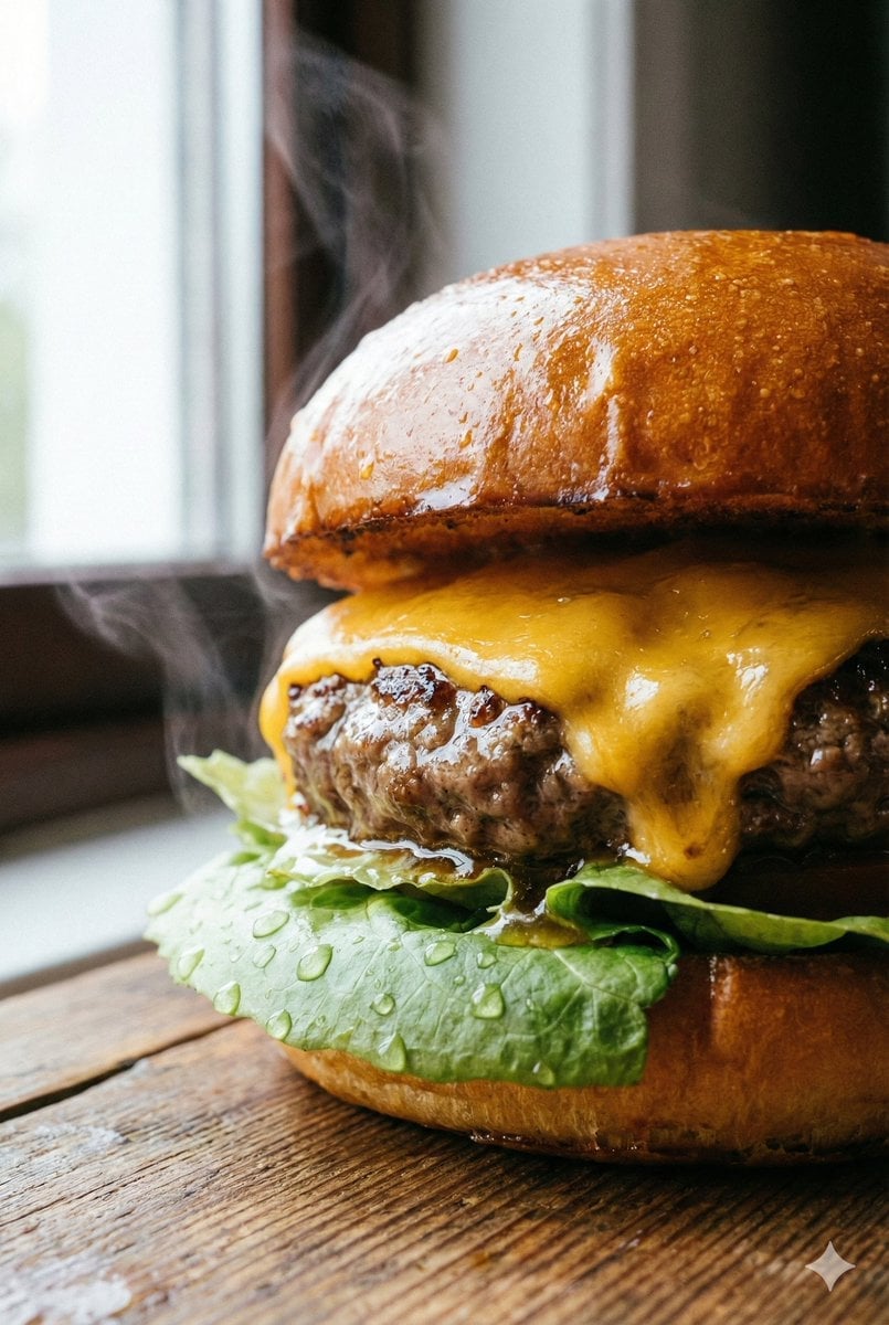 Macro Beef Burger Food Photography Prompt