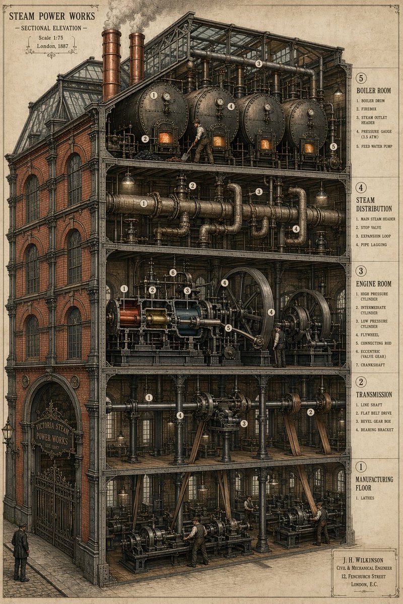 Victorian Steampunk Engineering Diagram